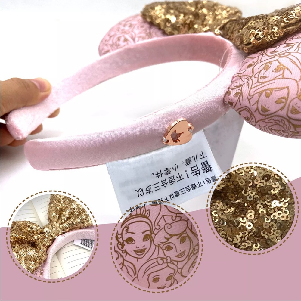 2⚡️'s/$55~Disney Parks Princess Rose/Golden Sequin Bow Headband NWT~One Size - Picture 6 of 11